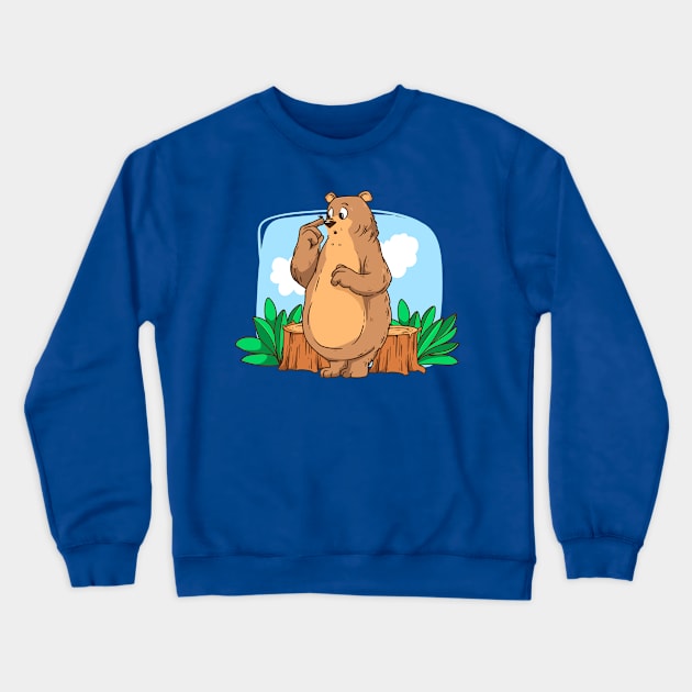 Hand Drawn Bear Cartoon Crewneck Sweatshirt by Mako Design 